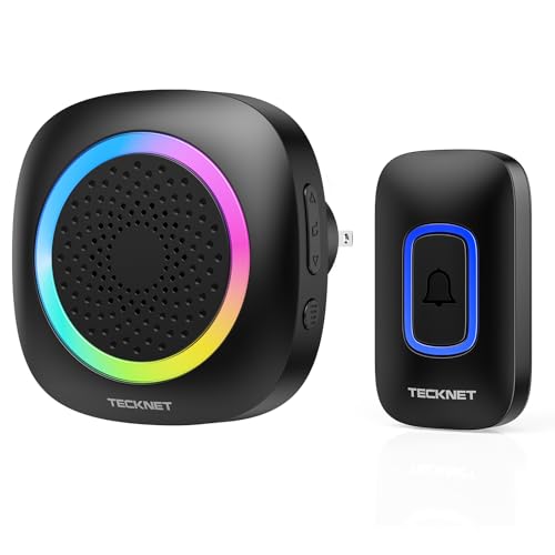 TECKNET Plug-in Wireless Doorbell with RGB Lighting & 1300 Feet Range,IP66 Waterproof Doorbell for Home/Classroom/Office/Business,60 Chimes,5-Level Volume,4.5-Year Battery Life(Black) - color: Black 1 Receiver+1 Button