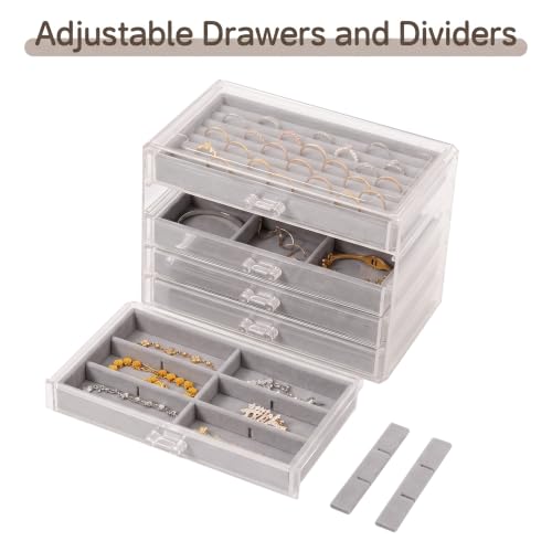 Frebeauty Acrylic Jewelry Box,5-Layer Jewelry Organizer with Drawers - color: Grey