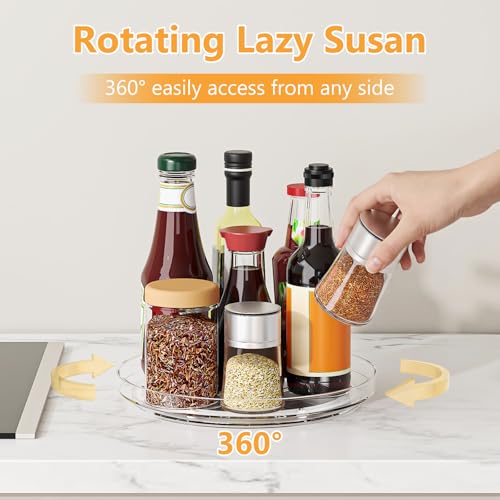 4 Pack Clear Lazy Susan, 9+10 Inch Turntable Organizer, Non-Skid Rotating Tray for Cabinet, Kitchen Pantry Organization and Storage, Acrylic Spinner for Refrigerator, Bathroom Vanity and Spice Rack - size: 9+10inch - 4 Pack