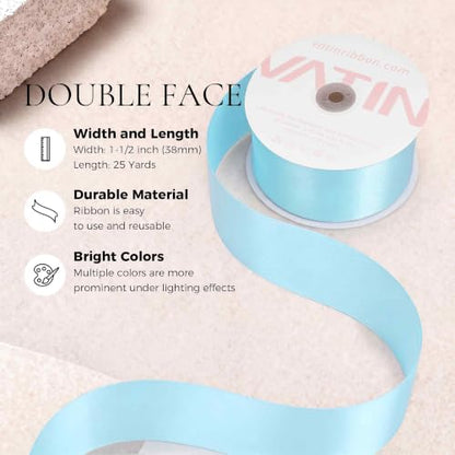 VATIN Lt.Blue Satin Ribbon 1-1/2 Inch x 25 Yards for Gift Wrapping - color: Blue Light, size: 1-1/2" x 25 Yards