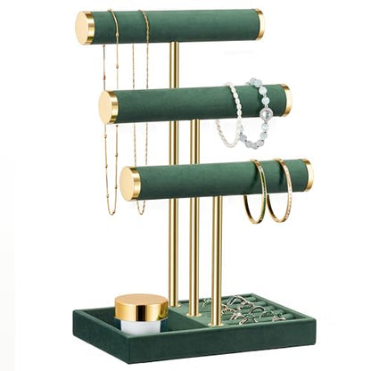 Jewelry Organizer Stand Display, 3 Tier Velvet Bracelet Holder, Green - color: Dark Green, size: Standard