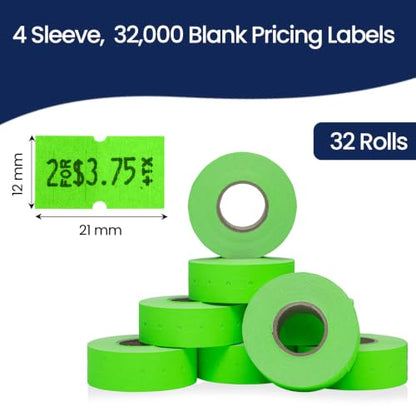 Perco 1-Line Green Blank Price & Date Gun Labels – 32 Rolls, 32,000 Count - color: Fluorescent Green, size: 4 Sleeves