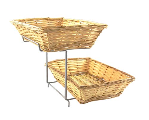 FixtureDisplays® 7.8 X 19 X 13" Two-Tier Display Rack for Counters with 2 Wicker Baskets, Retail Displays 120023NEW-FBA