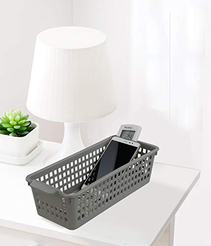 Long Plastic Basket Trays, Slim Pencil Organizer Grey, 6-Pack - size: slim baskets