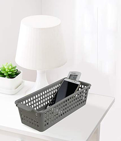 Long Plastic Basket Trays, Slim Pencil Organizer Grey, 6-Pack - size: slim baskets