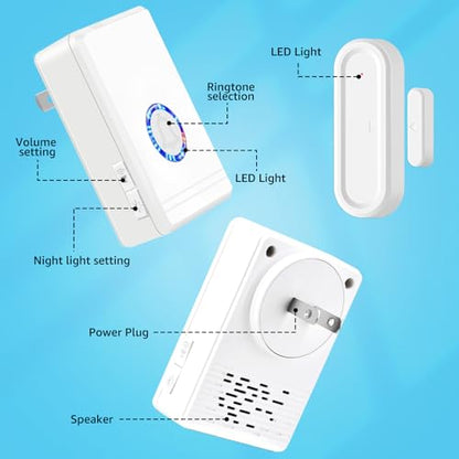 Greencycle Door Chime, Wireless Door Open Contact Sensor Alarm - color: 1 plug recevier+ 1 chime
