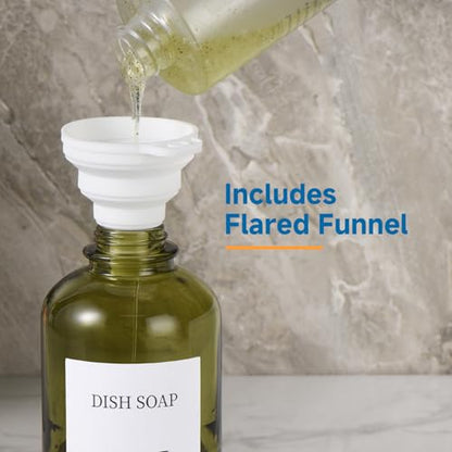 Glass Soap Dispenser with Pump, Dish and Hand Soap Dispenser for Kitchen Bathroom Set, Clear Glass Dispenser Set of 2 Pack with 18 Stickers Funnel Bamboo Tray 500ml 18oz Green - color: Glass Green