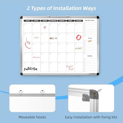 Whiteboard Dry Erase Calendar for Wall, Weekly & Monthly Planner, 36" x 24", Double-Sided, for Office, Home and School - size: M36" X 24"