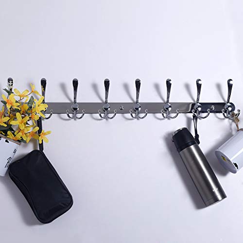 Dseap Coat Rack Wall Mount - 29.5” Long 8-Tri-Hooks Heavy Duty Coat Hanger Rail Wall Hooks for Hanging Coats Hats Clothing Clothes Purse Mudroom Entryway, Chromed - color: Chrome Finish, size: L=29.5” (1 Pcs)