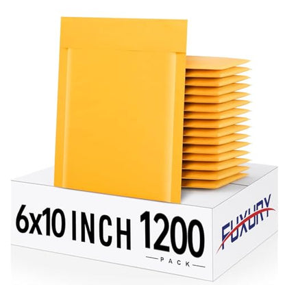 Fuxury Kraft Bubble Mailer 6x10 1200 Pack Usable Size 6x9" Padded Envelopes - color: Yellow, size: 6x10" 1200PC