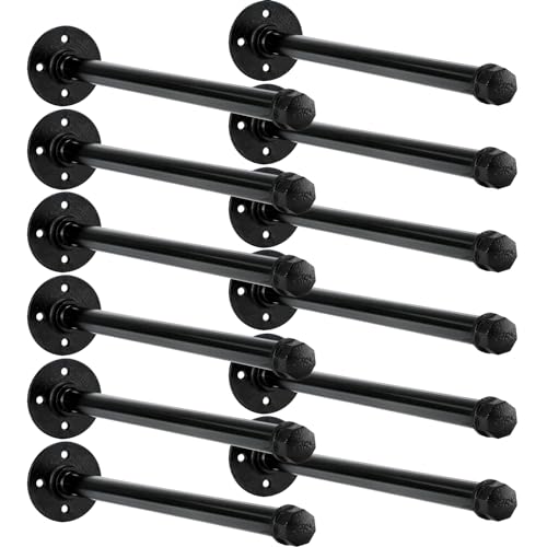 Barydat 12 Set 12 Inch Industrial Pipe Clothing Rack with Screws Set Wall Mounted Industrial Pipe Clothes Bar Closet Poles for Hanging Clothes Black Clothes Hanging Rod for Retail Boutique Display