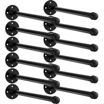 Barydat 12 Set 12 Inch Industrial Pipe Clothing Rack with Screws Set Wall Mounted Industrial Pipe Clothes Bar Closet Poles for Hanging Clothes Black Clothes Hanging Rod for Retail Boutique Display