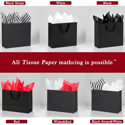 Offizon 12 PCS Black Gift Bags in 3 Sizes with Stripe Tissue - color: 3 Sizes-Black-12PCS