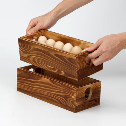 Wooden Crate for 24 Fresh Eggs, Stackable Holder Countertop With Double Layers for Display, Rustic Storage Box With Handle for Easter Supermarket Farm Kitchen Supplies, 2 PCS