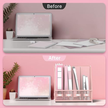 4-Compartment Magazine File Holder and File Organizer for Desk, Pink - color: Pink