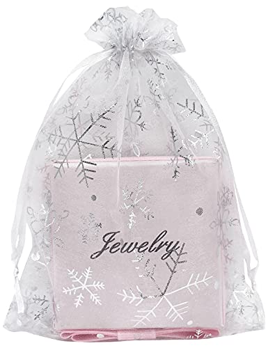 Jexila 100PCS Christmas Organza Gift Bags 4X6 inches Small Christmas Drawstring Candy Goodie Treat Bags for Kids Classroom Xmas Holiday Party Favor - color: White Snowflake 4X6