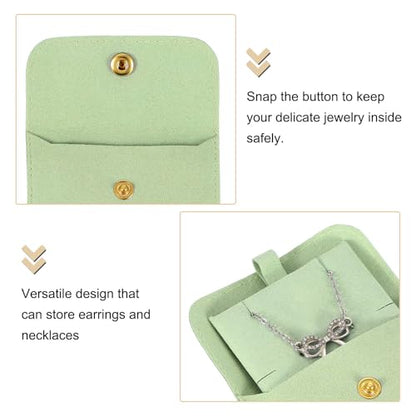 uxcell 5 Pcs Microfiber Jewelry Pouches with Insert Pad, 8 x 8cm Snap Button Jewelry Velvet Gift Bags Organizer for Rings Necklace Bracelet, Light Green - color: Light Green