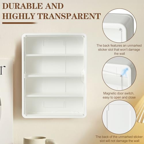 4-Tier Clear Display Case for Figures, Wall-Mounted Trinket Display Shelves with Adjustable Shelves, Dustproof Squishy Storage Case & Trinket Shelf Display Wall for Mini Figures and Collectibles - color: White