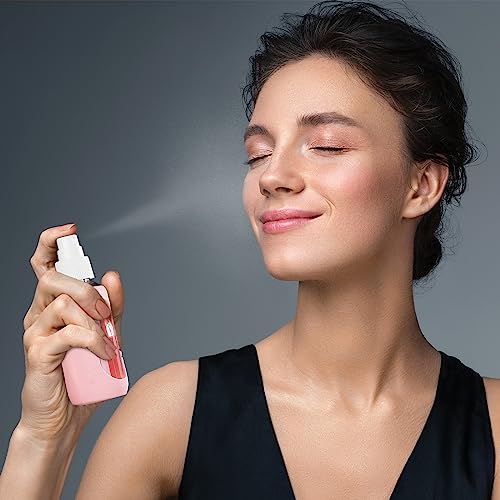 HOMBYS Empty Clear Glass 2oz Small Spray Bottles with Silicone Sleeve Protection - Refillable Containers for Travel, Cleaning Solutions, Essential Oils, Sanitizers - Fine Mist Spray - 4 Pack-Clear - color: Pink,White,Orange,Army Green
