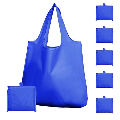 Reusable Grocery Bags 6 Pack, Foldable Shopping Bags with Pouch, Heavy Duty 50 LBS, Machine Washable Travel Totes - color: Navy Blue