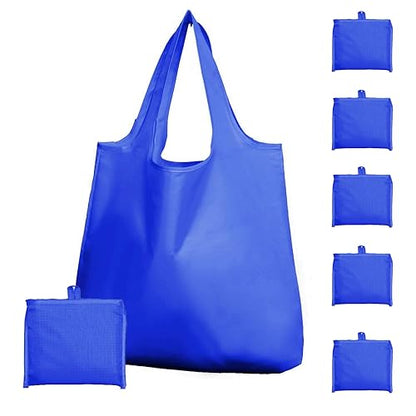 Reusable Grocery Bags 6 Pack, Foldable Shopping Bags with Pouch, Heavy Duty 50 LBS, Machine Washable Travel Totes - color: Navy Blue