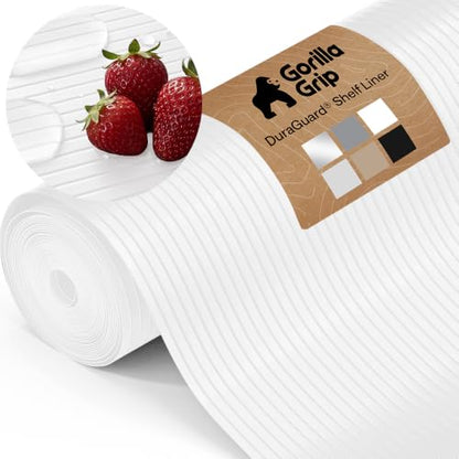 GORILLA GRIP Shelf Liner, Non-Adhesive Cabinet Liners, 17.5"x10' White - color: Bright White (Ribbed), size: 17.5" X 10'