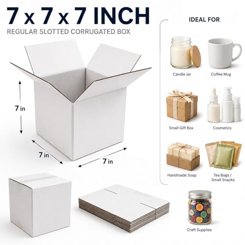 7x7x7 White Shipping Boxes, 25 Pack - size: 7x7x7 Inch
