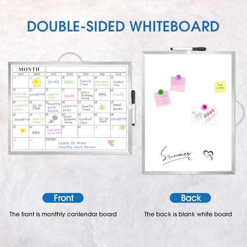 MaxGear Whiteboard Calendar for Wall, 16"x12" Monthly Whiteboard, Silver Aluminum Alloy Framed Small Dry Erase Board with Handle, for Students - Planning, Drawing, Memo, to Do List - style: Silver Monthly