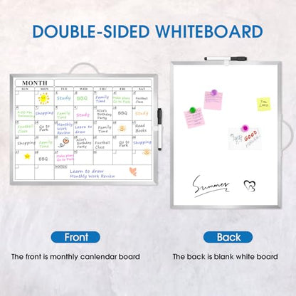 MaxGear Whiteboard Calendar for Wall, 16"x12" Monthly Whiteboard, Silver Aluminum Alloy Framed Small Dry Erase Board with Handle, for Students - Planning, Drawing, Memo, to Do List - style: Silver Monthly