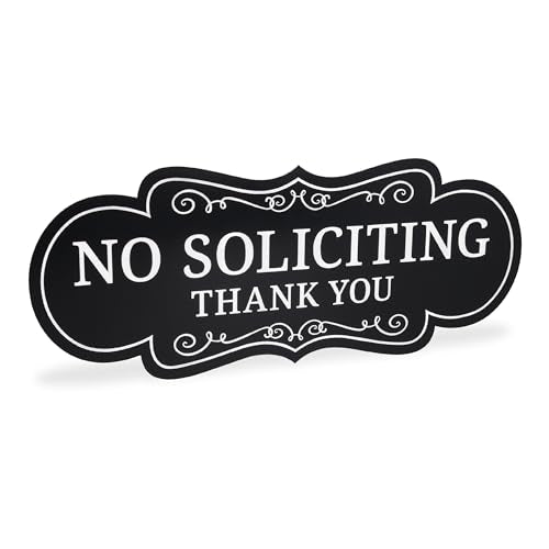 ExcelMark Premium No Soliciting Sign for House - Made in the USA (Medium - 2.8"x 7", Black with White Letters) - color: Black/White Designer, size: Medium
