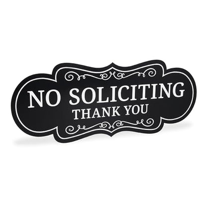 ExcelMark Premium No Soliciting Sign for House - Made in the USA (Medium - 2.8"x 7", Black with White Letters) - color: Black/White Designer, size: Medium