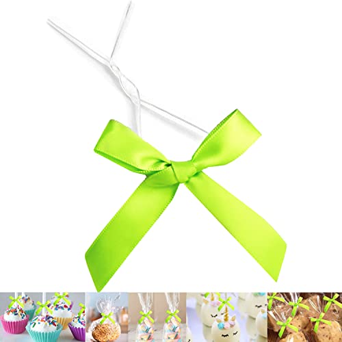 50 Pack 3" Ribbon Twist Tie Bows, Pre Tied Bows for Gifts, Bow Ties for Bags, Twist Bows, Bow Twist Ties, Ribbon Bows with Twist Ties, Pretied Bows for Lollipops, Cake Pops (Lime Green) - color: Lime Green, size: 50 Pack