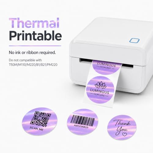 Round Holographic Purple Thermal Label 1.5 in Vinyl Sticker 200 PCS - color: Holographic Purple, size: 1.5 × 1.5 Inch