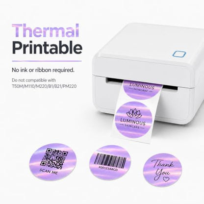 Round Holographic Purple Thermal Label 1.5 in Vinyl Sticker 200 PCS - color: Holographic Purple, size: 1.5 × 1.5 Inch