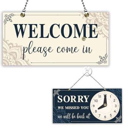 PLIGREAT Welcome Open Sign Double Sided Open Closed Sign with Clock Sorry We Missed You Signs for Business Retail Store Window Wall Decor Hanging Door Signs with Chain, Mandala - style: Mandala