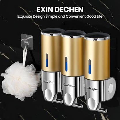 EXIN DECHEN Shampoo and Conditioner Dispenser(Triple x 16.9 oz,Golden) - color: Golden