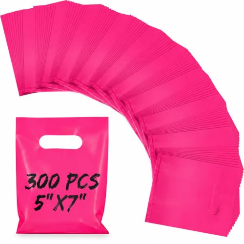 Maitys Rose Red 300 Pcs Small Plastic Bags with Handles 5x7 for Business - color: Rose Red