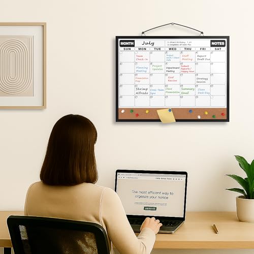 Monthly Calendar Dry Erase Board 16x12 Inch, Double-Sided Whiteboard and Corkboard Combo with Black Aluminum Frame, Wall Mounted Planner Organizer with Markers, Magnets, Push Pins, Eraser - size: 16"W x 12"H, style: Black Aluminum Frame