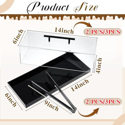 FoldTier 2 Pcs Acrylic Pastry Display Case, Bakery Dessert Tray, Black