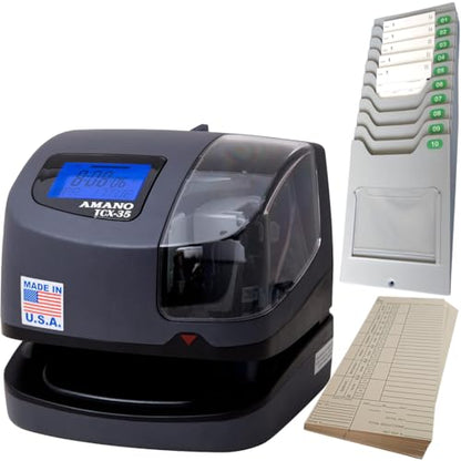 AMANO TCX-35 Time Clock Starter Pack, Includes Card Rack and 100 Time Cards, Electronic Punch Clock for Small Business, Made in USA (Bundle) - style: Starter Pack
