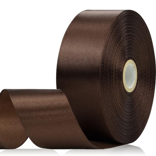 60 Yards Brown Satin Ribbon 1-1/2 Inch, Solid Polyester Fabric Ribbon for Gift Wrapping, Crafts, Flower Bouquet, Wedding, Festival, Christmas, Halloween - color: Brown