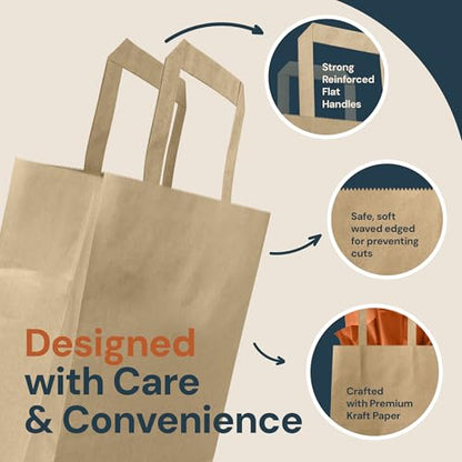 Reli. Brown Paper Bags with Handles | 55 Pack Kraft Bulk