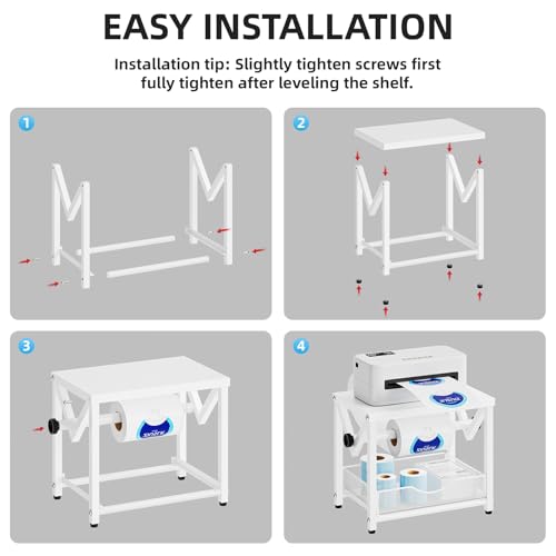 Marbrasse Label Holder for Rolls and Fanfold Labels, Metal Thermal Label Printer Holder with Drawer, Shipping Label Stand, Sticker Roll Holder for Home, Office, Small Business,White - color: White