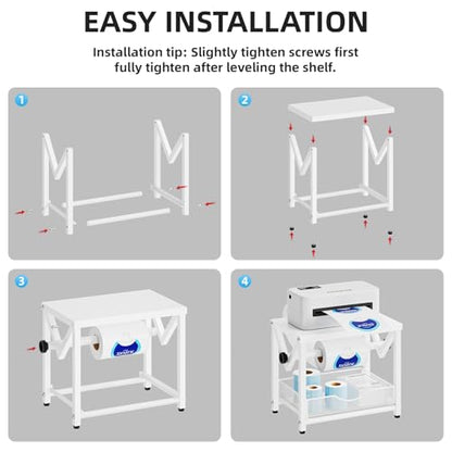 Marbrasse Label Holder for Rolls and Fanfold Labels, Metal Thermal Label Printer Holder with Drawer, Shipping Label Stand, Sticker Roll Holder for Home, Office, Small Business,White - color: White