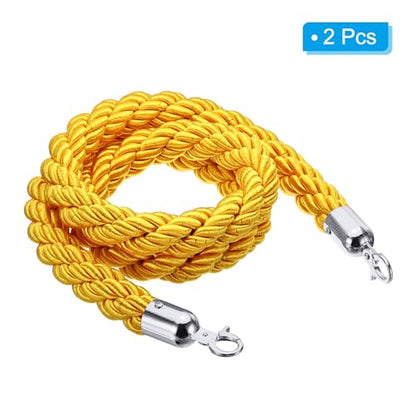 PATIKIL Stanchion Rope, 2 Pack 1.5m/5Ft Barrier Rope Twisted Post Ropes with Snap Hooks for Posts Stands Queue Divider Crowd Control of Hotel, Yellow Silver - color: Yellow/Silver