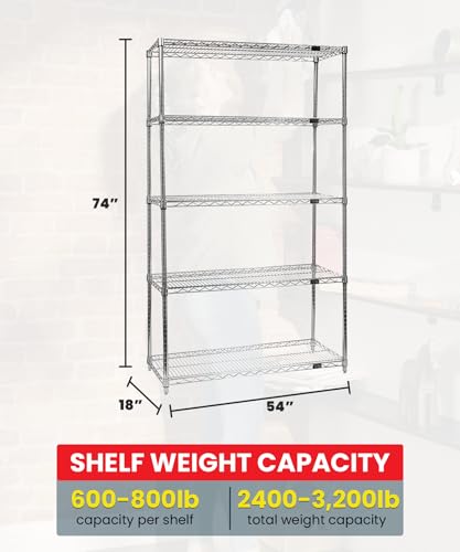 Quantum Storage Systems WR74-1854C-5 Starter Kit Wire Shelves Chrome 5 Shelves 74" H x 54" W x 18" D - size: 74H x 54W x 18D