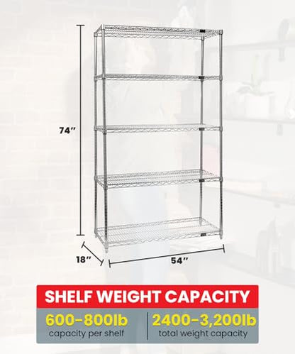 Quantum Storage Systems WR74-1854C Starter Kit Wire Shelves Chrome 4 Shelves 74" H x 54" W x 18" D - size: 74H x 54W x 18D