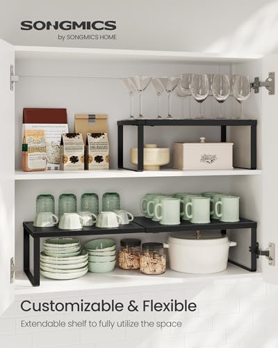 SONGMICS Spice Rack, Expandable Kitchen Countertop Shelf, Steel, Set of 2 - color: Matte Black, size: Set of 2