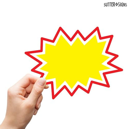 Starburst Signs with Stickers 100pcs - color: Yellow, size: 6x8