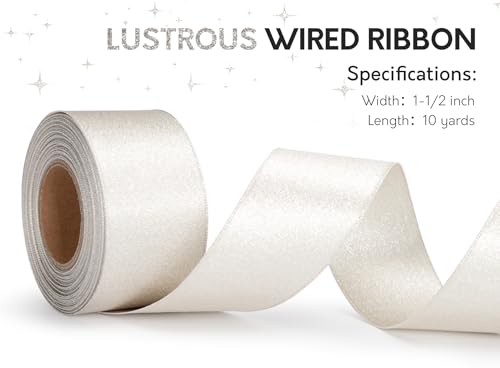 Keypan Champagne Satin Ribbon Wired Silver Glitter 1-1/2 Inch x 10 Yards - color: Glitter Champagne, size: 1-1/2"